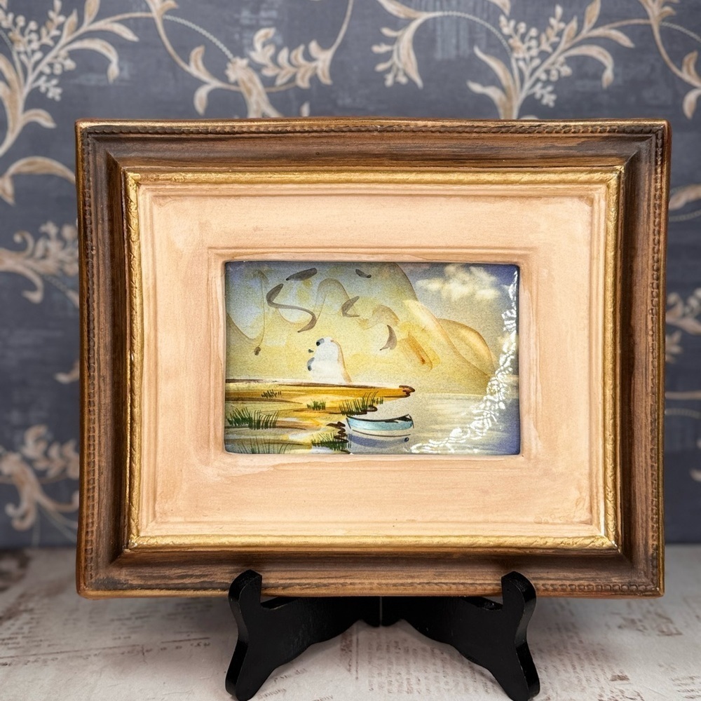STEBAS Hand Painted Italian Landscape Tile Framed Art Wall Plaque